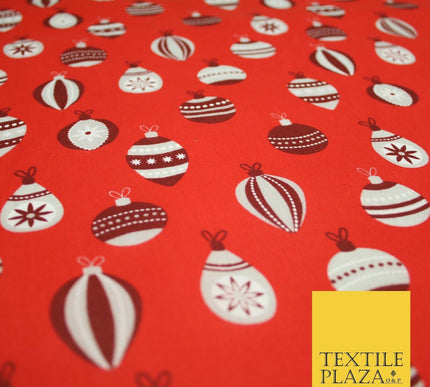 Christmas Baubles Festive Xmas Printed Poly Cotton Fabric Polycotton Craft 45"