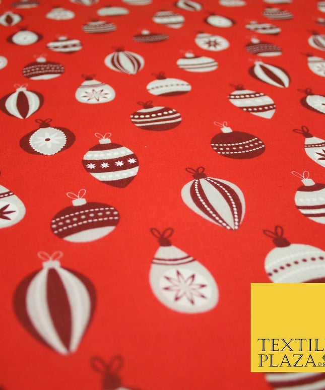 Christmas Baubles Festive Xmas Printed Poly Cotton Fabric Polycotton Craft 45"