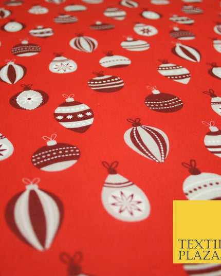 Christmas Baubles Festive Xmas Printed Poly Cotton Fabric Polycotton Craft 45"
