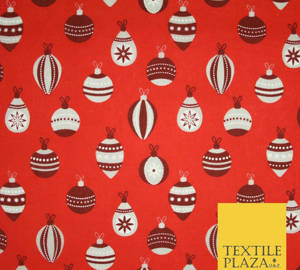 Christmas Baubles Festive Xmas Printed Poly Cotton Fabric Polycotton Craft 45"