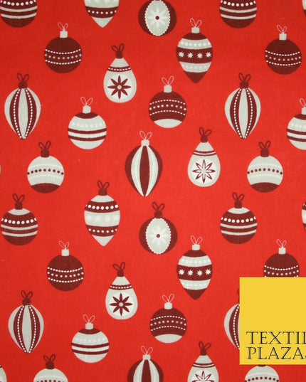 Christmas Baubles Festive Xmas Printed Poly Cotton Fabric Polycotton Craft 45"