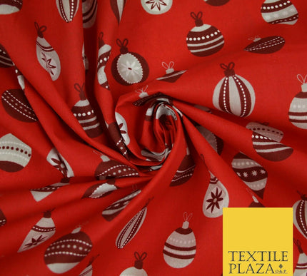 Christmas Baubles Festive Xmas Printed Poly Cotton Fabric Polycotton Craft 45"