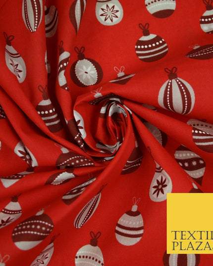 Christmas Baubles Festive Xmas Printed Poly Cotton Fabric Polycotton Craft 45"