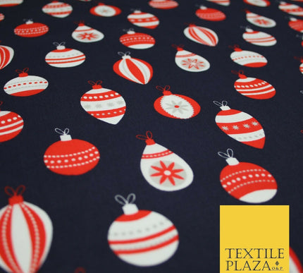 Christmas Baubles Festive Xmas Printed Poly Cotton Fabric Polycotton Craft 45"