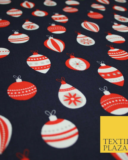 Christmas Baubles Festive Xmas Printed Poly Cotton Fabric Polycotton Craft 45"