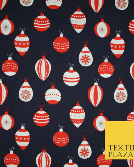 Christmas Baubles Festive Xmas Printed Poly Cotton Fabric Polycotton Craft 45"