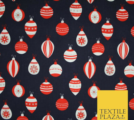 Christmas Baubles Festive Xmas Printed Poly Cotton Fabric Polycotton Craft 45"