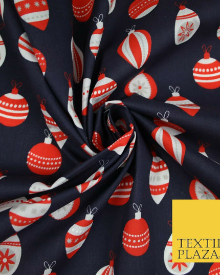 Christmas Baubles Festive Xmas Printed Poly Cotton Fabric Polycotton Craft 45"