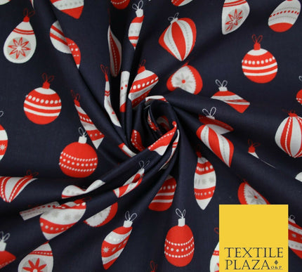 Christmas Baubles Festive Xmas Printed Poly Cotton Fabric Polycotton Craft 45"
