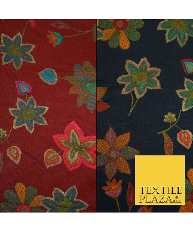 Flower Leaf Threadwork Look Luxury Pure Printed Floral Cotton Fabric