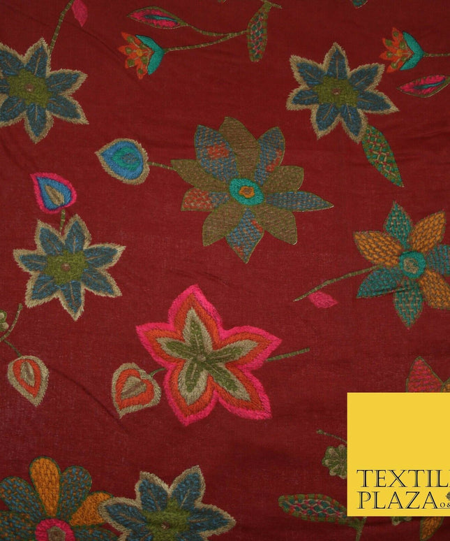 Flower Leaf Threadwork Look Luxury Pure Printed Floral Cotton Fabric