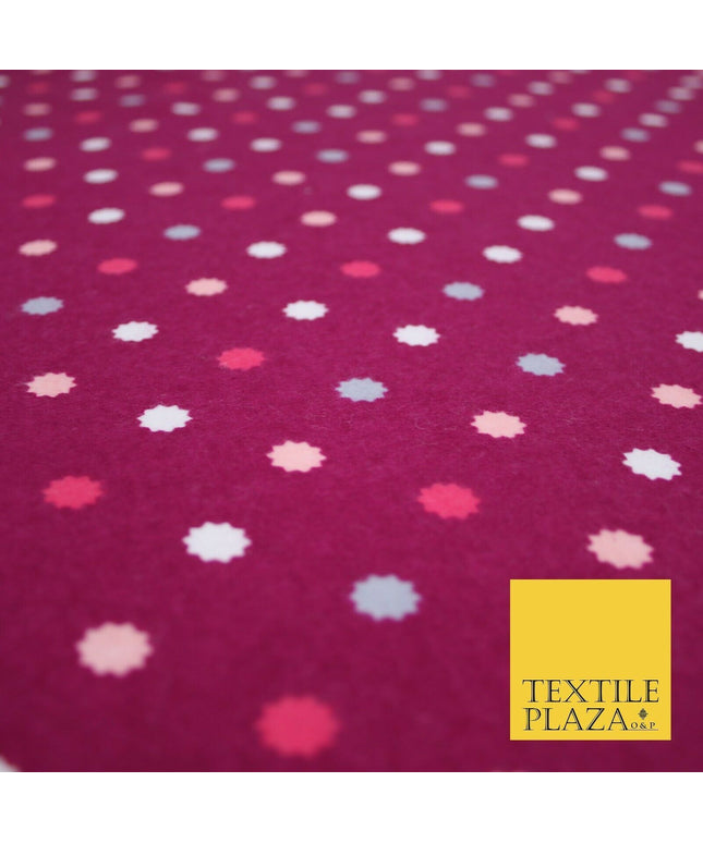 Magenta Pink 10 Point Star Spot Winceyette Soft Brushed Cotton Print Fabric 3971