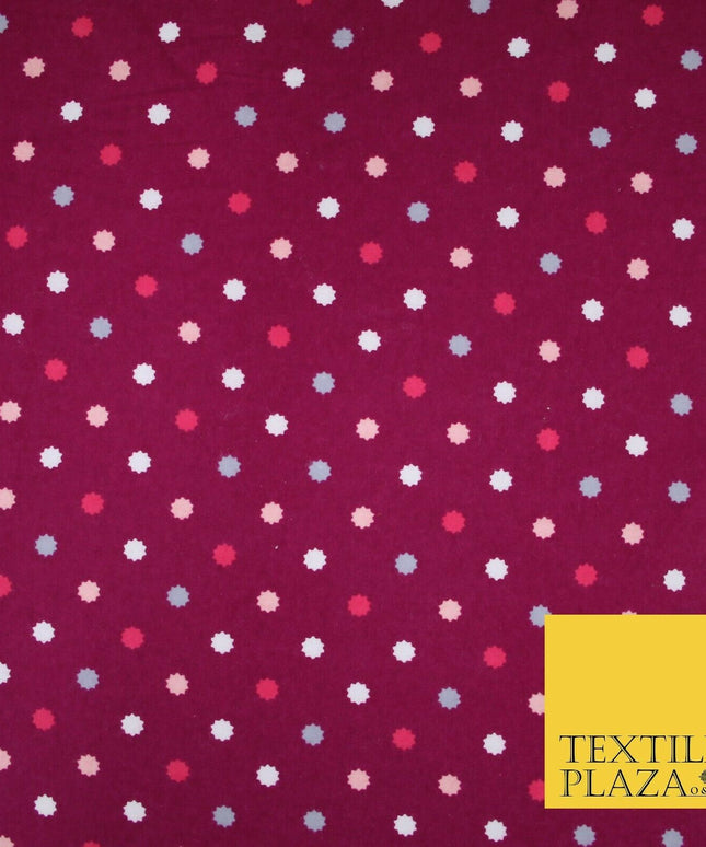 Magenta Pink 10 Point Star Spot Winceyette Soft Brushed Cotton Print Fabric 3971