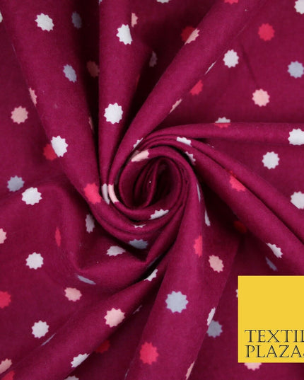 Magenta Pink 10 Point Star Spot Winceyette Soft Brushed Cotton Print Fabric 3971