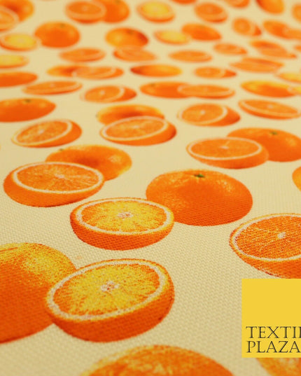 Cream Fruity ORANGES 100% COTTON CANVAS Soft Fabric Craft Dress Bags 1640