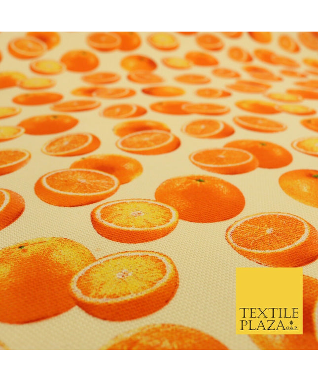 Cream Fruity ORANGES 100% COTTON CANVAS Soft Fabric Craft Dress Bags 1640