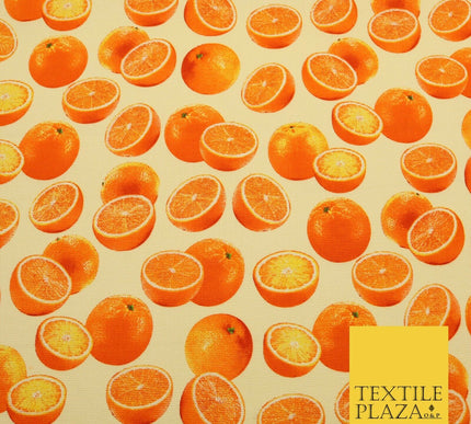 Cream Fruity ORANGES 100% COTTON CANVAS Soft Fabric Craft Dress Bags 1640