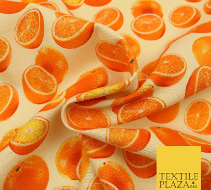 Cream Fruity ORANGES 100% COTTON CANVAS Soft Fabric Craft Dress Bags 1640