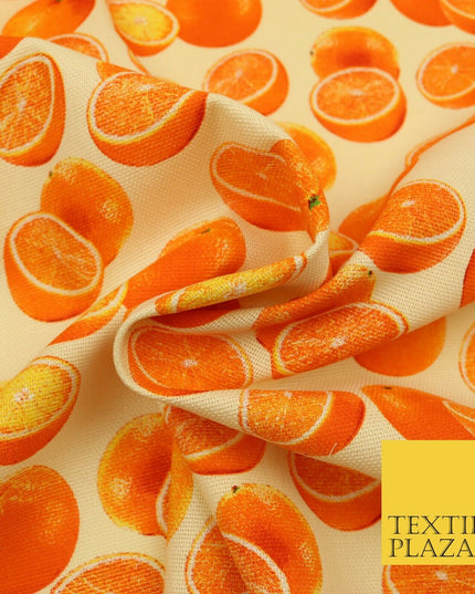 Cream Fruity ORANGES 100% COTTON CANVAS Soft Fabric Craft Dress Bags 1640