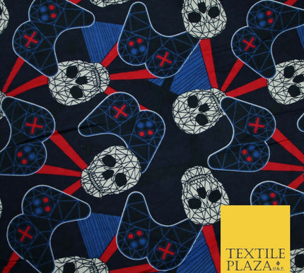 Navy Blue Skulls Digital Gaming Winceyette Soft Brushed Cotton Print Fabric 3966