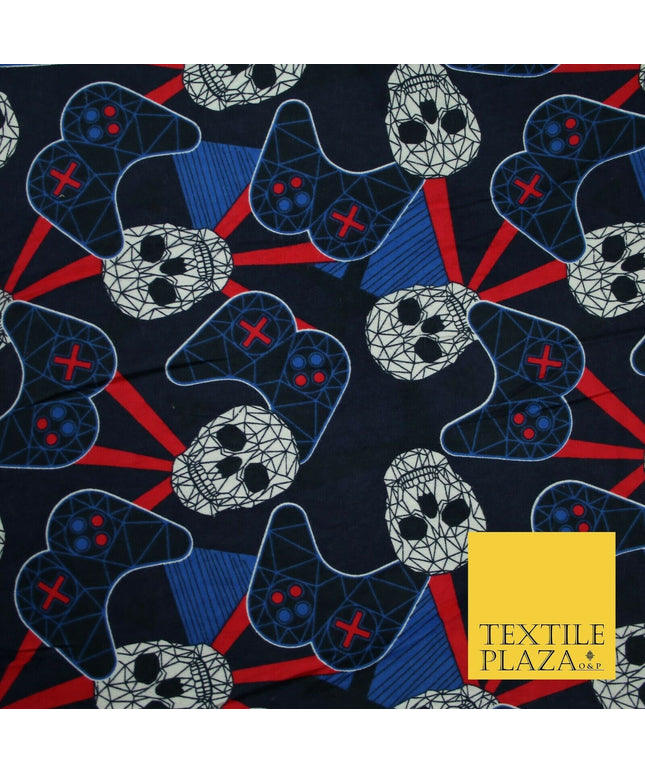 Navy Blue Skulls Digital Gaming Winceyette Soft Brushed Cotton Print Fabric 3966