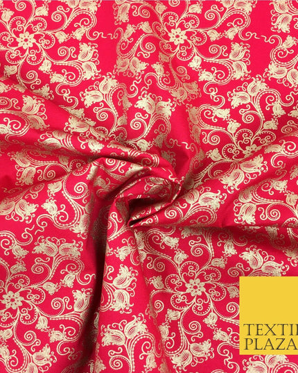 RED Christmas Glitter Flower Fabric 100% Cotton - Festive Sparkle RF161