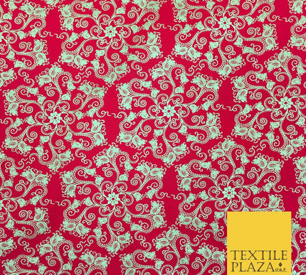 RED Christmas Glitter Flower Fabric 100% Cotton - Festive Sparkle RF161