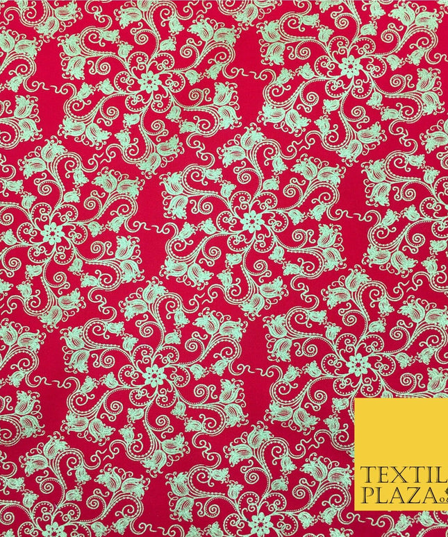 RED Christmas Glitter Flower Fabric 100% Cotton - Festive Sparkle RF161