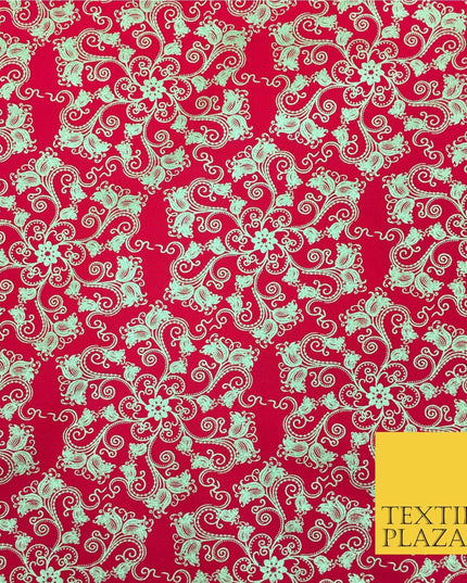 RED Christmas Glitter Flower Fabric 100% Cotton - Festive Sparkle RF161