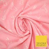 Pink Jumping Cute Bunny Rabbits Winceyette Soft Brushed Cotton Print Fabric 3981