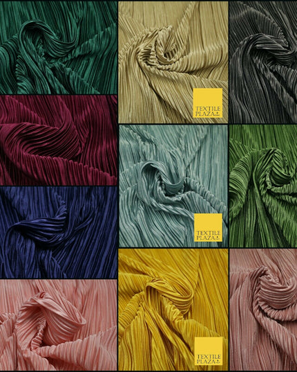 Luxury Pleated Crushed Plisse Satin Stretch Fabric Dress Skirt Trousers 58" Wide
