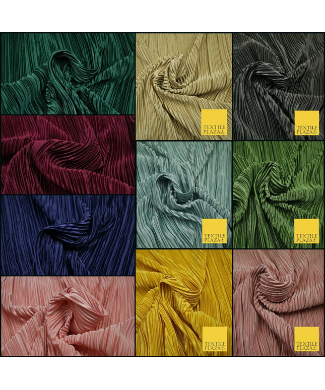 Luxury Pleated Crushed Plisse Satin Stretch Fabric Dress Skirt Trousers 58" Wide