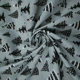 Festive Black & White Christmas Trees Printed Poly Cotton Fabric Polycotton 45"