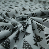 Festive Black & White Christmas Trees Printed Poly Cotton Fabric Polycotton 45"