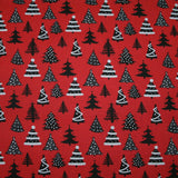 Festive Black & White Christmas Trees Printed Poly Cotton Fabric Polycotton 45"