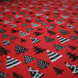 Festive Black & White Christmas Trees Printed Poly Cotton Fabric Polycotton 45"