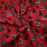 Festive Black & White Christmas Trees Printed Poly Cotton Fabric Polycotton 45"