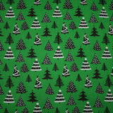 Festive Black & White Christmas Trees Printed Poly Cotton Fabric Polycotton 45"