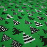 Festive Black & White Christmas Trees Printed Poly Cotton Fabric Polycotton 45"