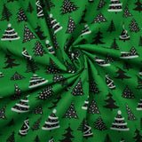 Festive Black & White Christmas Trees Printed Poly Cotton Fabric Polycotton 45"