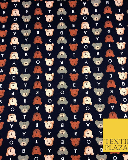 Navy Blue Teddy Bear 100% COTTON CANVAS Printed Fabric Craft Kids Baby 58" RG885