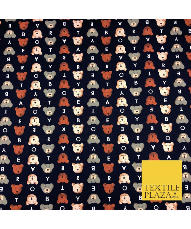Navy Blue Teddy Bear 100% COTTON CANVAS Printed Fabric Craft Kids Baby 58" RG885