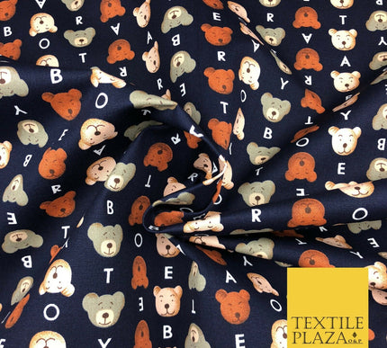 Navy Blue Teddy Bear 100% COTTON CANVAS Printed Fabric Craft Kids Baby 58" RG885