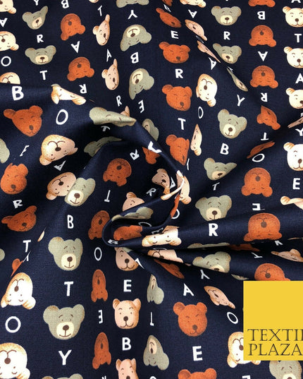 Navy Blue Teddy Bear 100% COTTON CANVAS Printed Fabric Craft Kids Baby 58" RG885