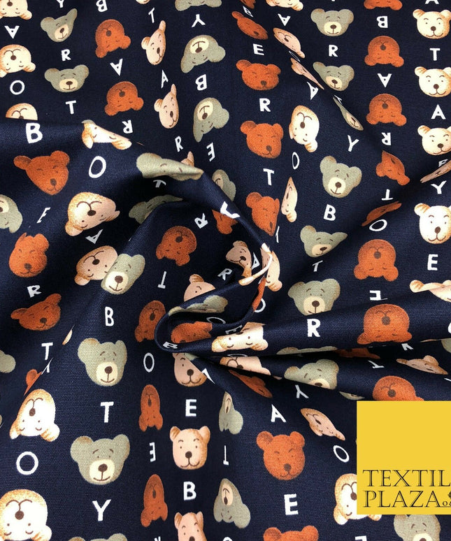 Navy Blue Teddy Bear 100% COTTON CANVAS Printed Fabric Craft Kids Baby 58" RG885