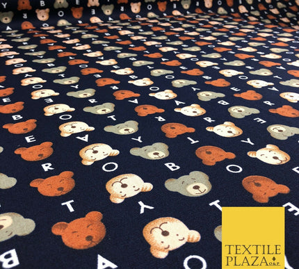 Navy Blue Teddy Bear 100% COTTON CANVAS Printed Fabric Craft Kids Baby 58" RG885