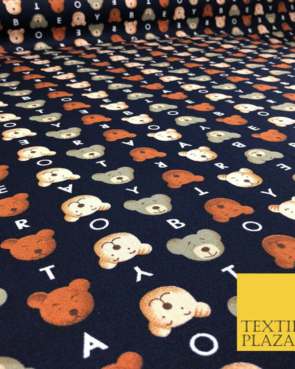 Navy Blue Teddy Bear 100% COTTON CANVAS Printed Fabric Craft Kids Baby 58" RG885