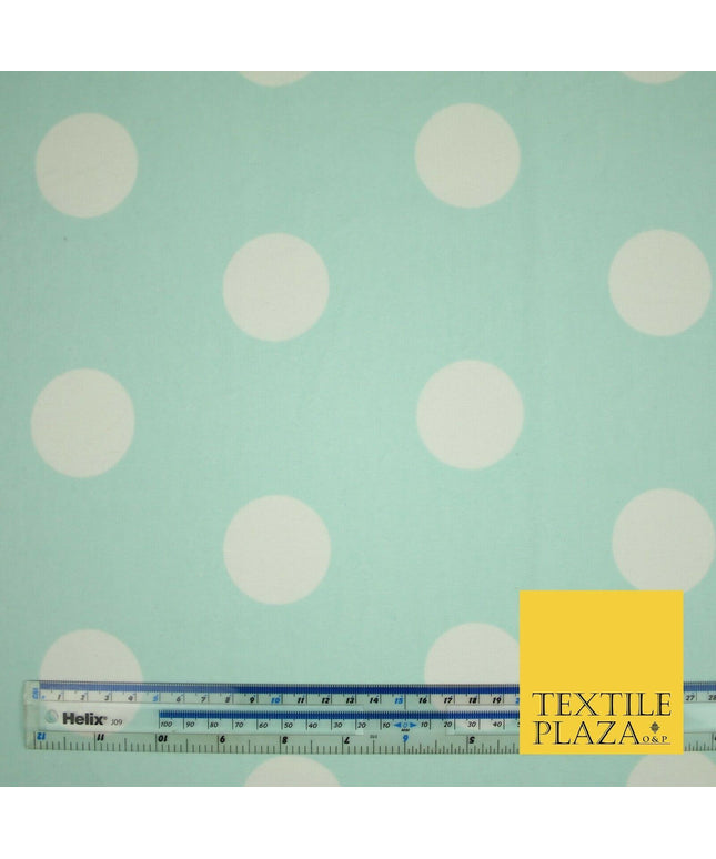 Mint White Large Spot Polka Dot Winceyette Soft Brushed Cotton Print Fabric 3973