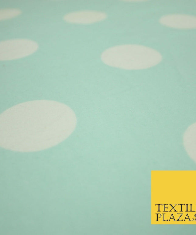 Mint White Large Spot Polka Dot Winceyette Soft Brushed Cotton Print Fabric 3973