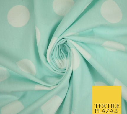 Mint White Large Spot Polka Dot Winceyette Soft Brushed Cotton Print Fabric 3973